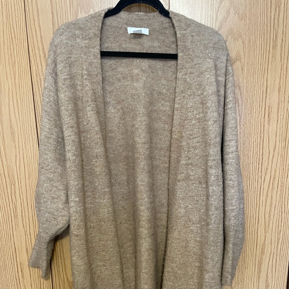 H&M long tan open cardigan size M